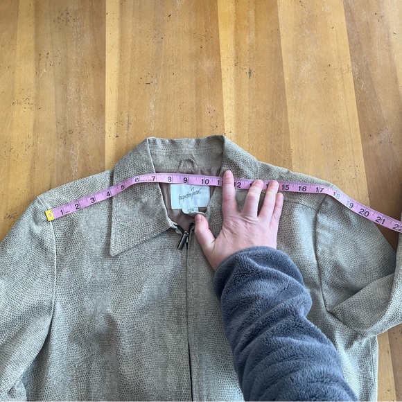 Vintage Tan Crocodile Pattern Leather Coat Jacqueline Ferrar Beige Animal Print - Picture 10 of 14